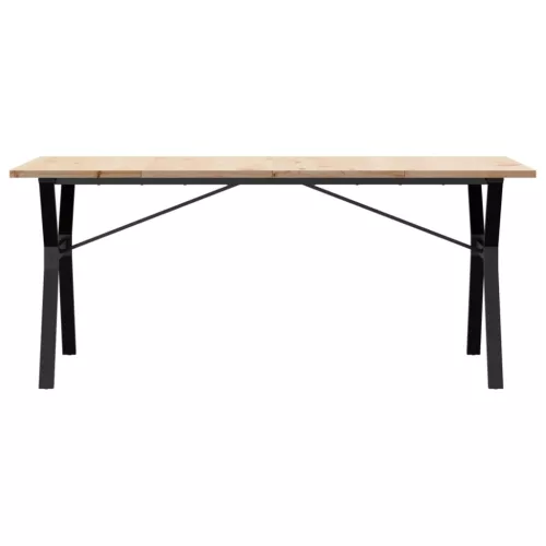 Tömör fenyőfa és acél étkezőasztal Y-vázzal 180x90x75,5 cm
