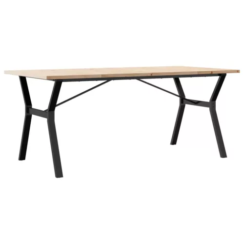 Tömör fenyőfa és acél étkezőasztal Y-vázzal 180x90x75,5 cm