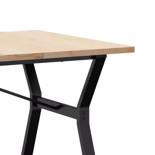Tömör fenyőfa és acél étkezőasztal Y-vázzal 180x90x75,5 cm