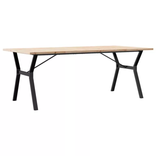 Tömör fenyőfa és acél Y-vázú étkezőasztal 200x100x75,5 cm