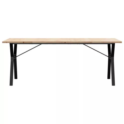 Tömör fenyőfa és acél Y-vázú étkezőasztal 200x100x75,5 cm