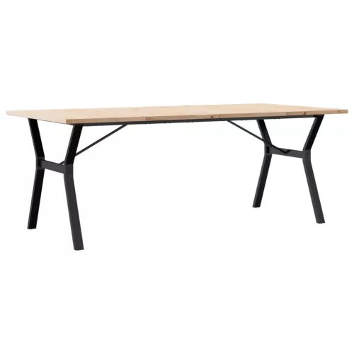 Tömör fenyőfa és acél Y-vázú étkezőasztal 200x100x75,5 cm
