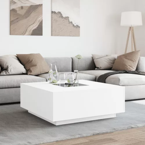 Fehér végtelen hatású LED-es dohányzóasztal 100 x 100 x 40 cm