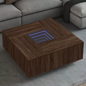   Tölgy színű végtelen hatású LED-es dohányzóasztal 100x100x40 cm