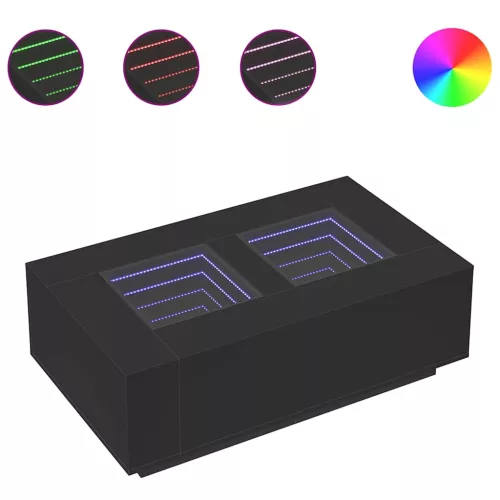 Fekete végtelen hatású LED-es dohányzóasztal 116 x 69 x 40 cm