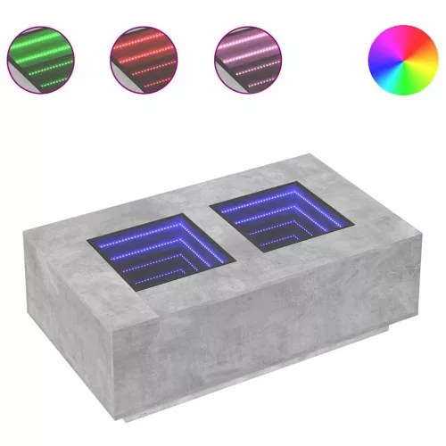 Betonszürke végtelen hatású LED-es dohányzóasztal 116x69x40 cm