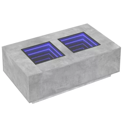 Betonszürke végtelen hatású LED-es dohányzóasztal 116x69x40 cm