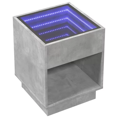 Betonszürke végtelen hatású LED-es éjjeliszekrény 40x40x50 cm