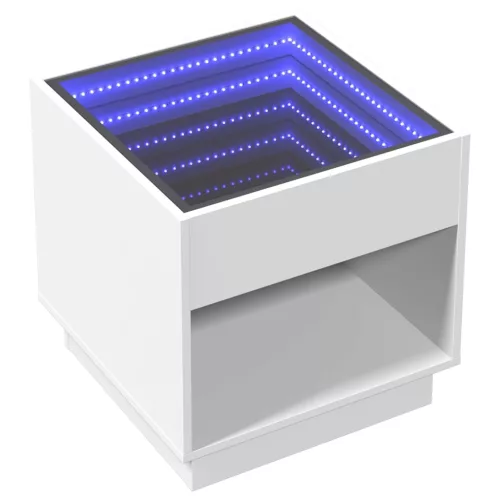 Fehér végtelen hatású LED-es éjjeliszekrény 50 x 50x 50 cm