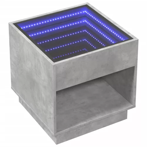 Betonszürke végtelen hatású LED-es éjjeliszekrény 50x50x50 cm