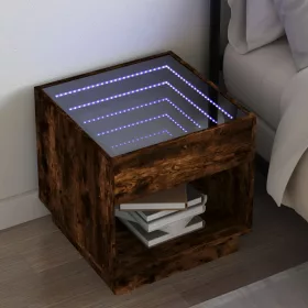   Füstös tölgy végtelen hatású LED-es éjjeliszekrény 50x50x50 cm