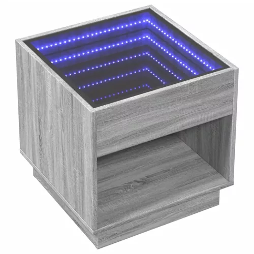 Szürke sonoma végtelen hatású LED-es éjjeliszekrény 50x50x50 cm