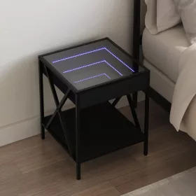   Fekete végtelen hatású LED-es éjjeliszekrény 40 x 40 x 49 cm