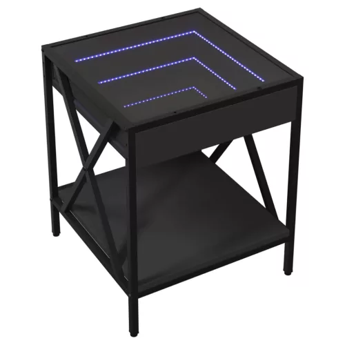 Fekete végtelen hatású LED-es éjjeliszekrény 40 x 40 x 49 cm
