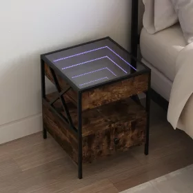   Füstös tölgy végtelen hatású LED-es éjjeliszekrény 40x40x51 cm