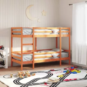 Viaszbarna tömör fenyőfa emeletes ágy 80 x 200 cm