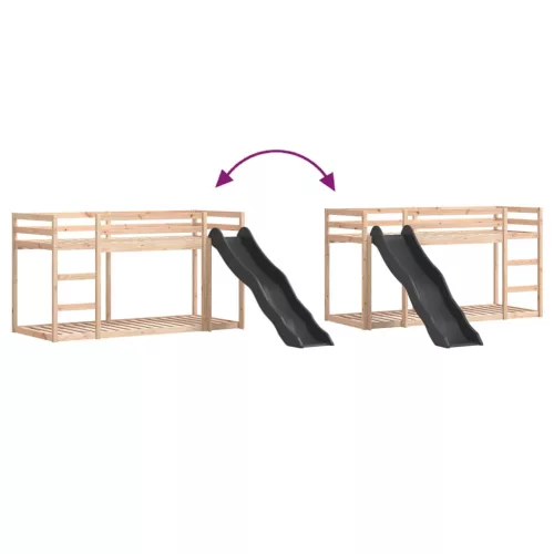 Tömör fenyőfa emeletes ágy csúszdával és létrával 80 x 200 cm