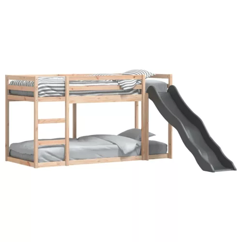 Tömör fenyőfa emeletes ágy csúszdával és létrával 90 x 190 cm