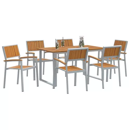 Kert étkező szett 7 pcs Szürke és barna 140 x 80 x 75 cm