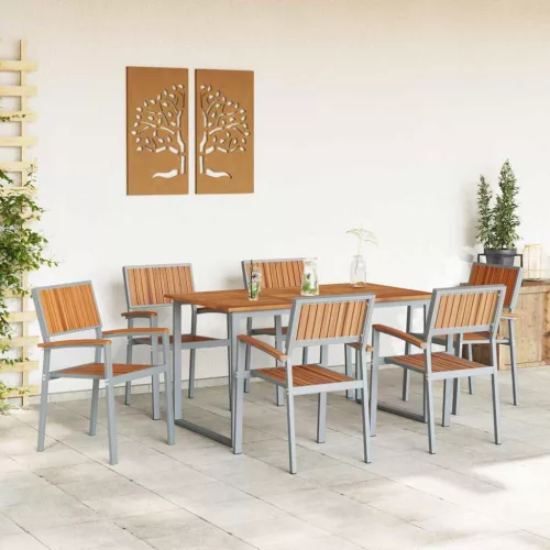 Kert étkező szett 7 pcs Szürke és barna 140 x 80 x 75 cm