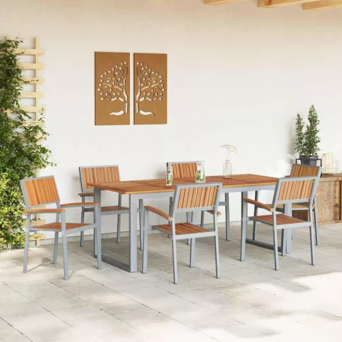 Kert étkező szett 7 pcs Szürke és barna 200 x 90 x 75 cm