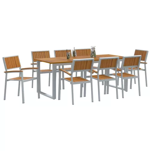 Kert étkező szett 9 pcs Szürke és barna 200 x 90 x 75 cm