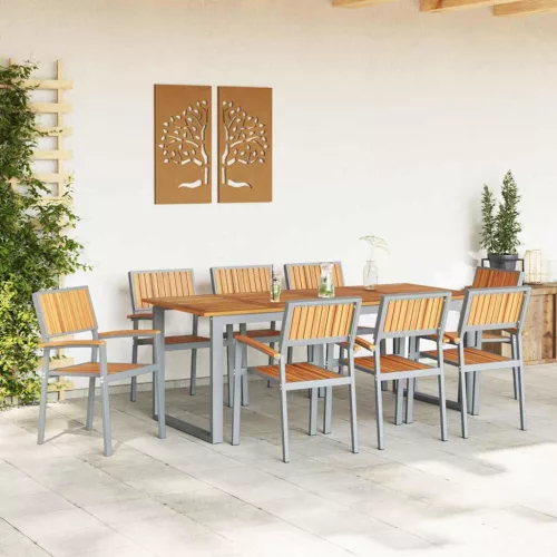 Kert étkező szett 9 pcs Szürke és barna 200 x 90 x 75 cm