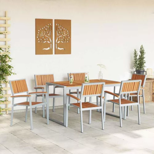 Kert étkező szett 7 pcs Szürke és barna 140 x 80 x 75 cm
