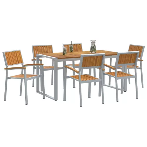 Kert étkező szett 7 pcs Szürke és barna 160 x 80 x 75 cm