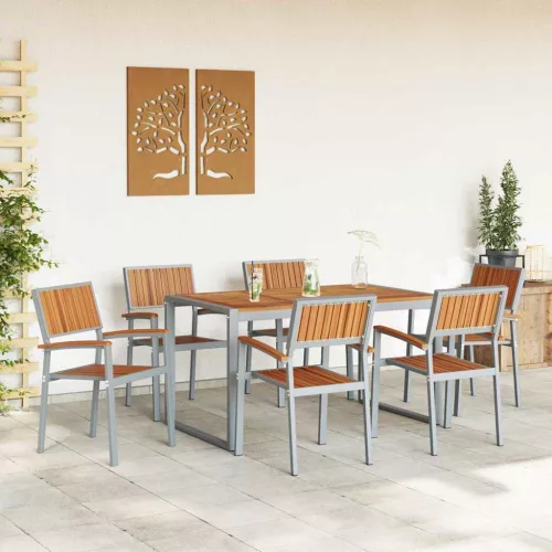Kert étkező szett 7 pcs Szürke és barna 160 x 80 x 75 cm
