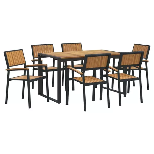 Kert étkező szett 7 pcs Fekete és barna 140 x 80 x 75 cm