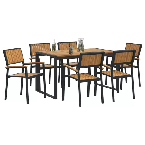 Kert étkező szett 7 pcs Fekete és barna 140 x 80 x 75 cm