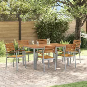 Kert étkező szett 7 pcs Szürke és barna 150 x 90 x 75 cm
