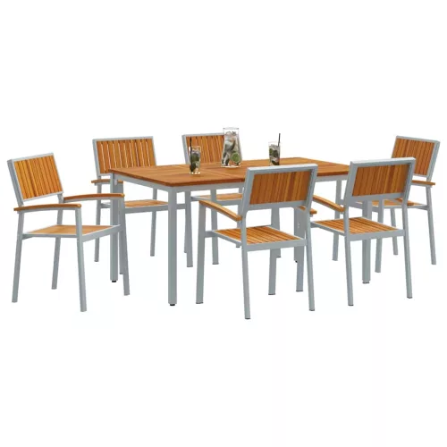 Kert étkező szett 7 pcs Szürke és barna 150 x 90 x 75 cm