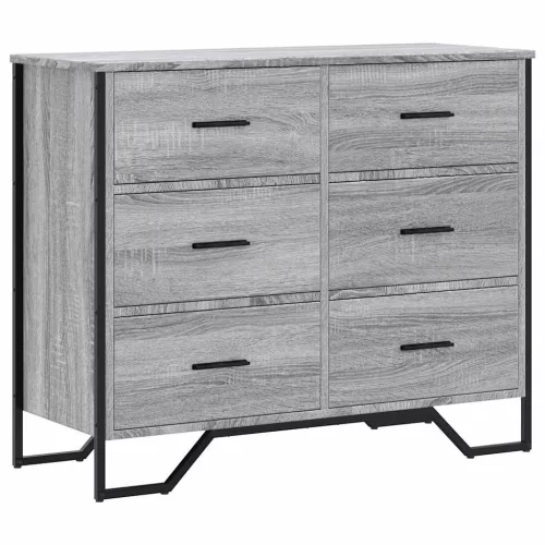 Szürke sonoma színű szerelt fa komód 91 x 35,5 x 74,5 cm