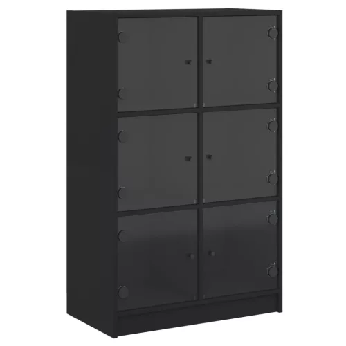 Fekete szerelt fa magasszekrény ajtókkal 68 x 37 x 109 cm