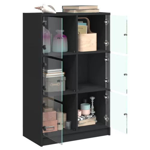 Fekete szerelt fa magasszekrény ajtókkal 68 x 37 x 109 cm
