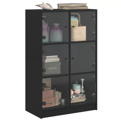 Fekete szerelt fa magasszekrény ajtókkal 68 x 37 x 109 cm