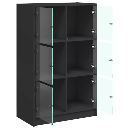 Fekete szerelt fa magasszekrény ajtókkal 68 x 37 x 109 cm