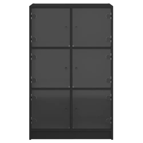 Fekete szerelt fa magasszekrény ajtókkal 68 x 37 x 109 cm