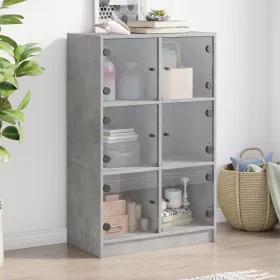   Betonszürke szerelt fa magasszekrény ajtókkal 68 x 37 x 109 cm