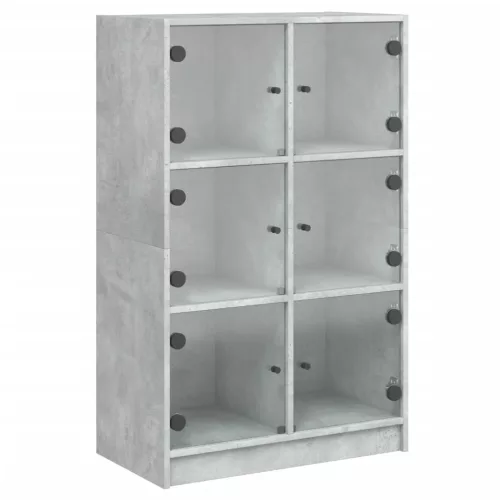 Betonszürke szerelt fa magasszekrény ajtókkal 68 x 37 x 109 cm