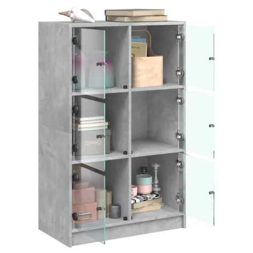 Betonszürke szerelt fa magasszekrény ajtókkal 68 x 37 x 109 cm