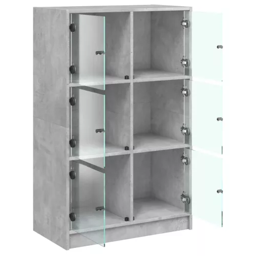 Betonszürke szerelt fa magasszekrény ajtókkal 68 x 37 x 109 cm