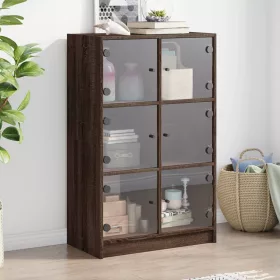   Barna tölgyszínű szerelt fa magasszekrény ajtókkal 68x37x109 cm