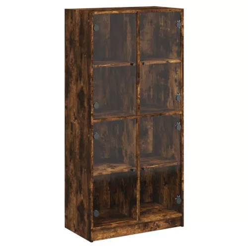 Füstös tölgy színű magasszekrény ajtókkal 68x37x142 cm