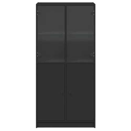 Fekete szerelt fa magasszekrény ajtókkal 68x37x142 cm