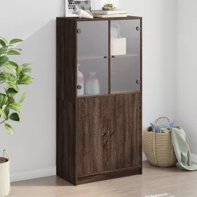   Barna tölgyszínű szerelt fa magasszekrény ajtókkal 68x37x142 cm