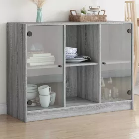   Szürke sonoma színű szerelt fa tálalószekrény 102x37x75,5 cm