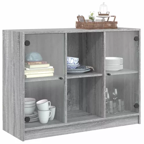 Szürke sonoma színű szerelt fa tálalószekrény 102x37x75,5 cm
